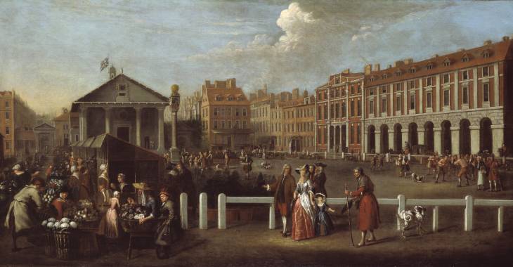 Covent Garden Piazza painted in 1737 by Balthazar Nebot